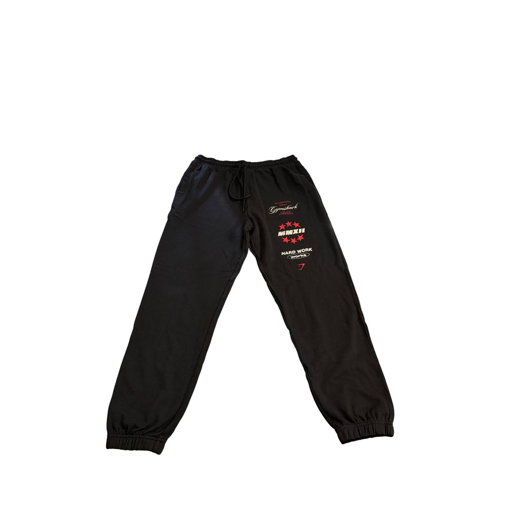 Gymshark Mens Black Graphic Sweatpants Hard Work Works Joggers Size Medium